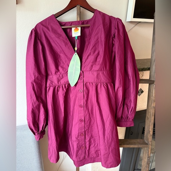 NWT Farm Rio Puff Sleeve Mini Shift Button Dress, Burgundy, M - Picture 5 of 9